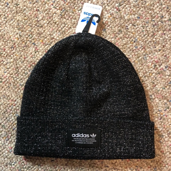 More 🔜 🆕 adidas Original Shine Beanie  Black & Silver - Picture 3 of 9